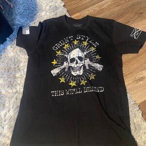 Grunt Style Black Tee with Skull and Stars